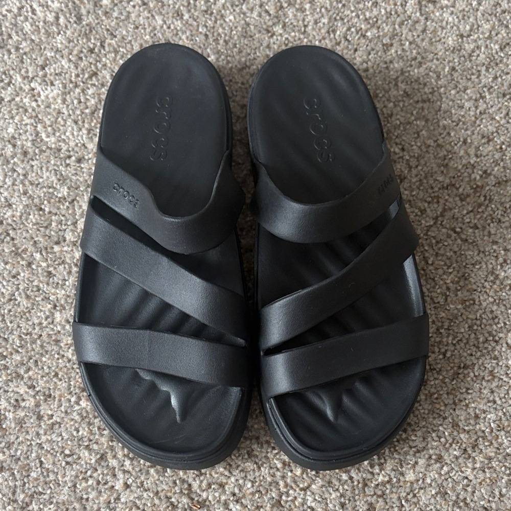 CROCS Black Triple-Strap Slide Sandals